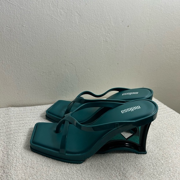 Melissa dark Green Minimalist heels Sandals with Square Toe Sz 5 - Picture 7 of 9
